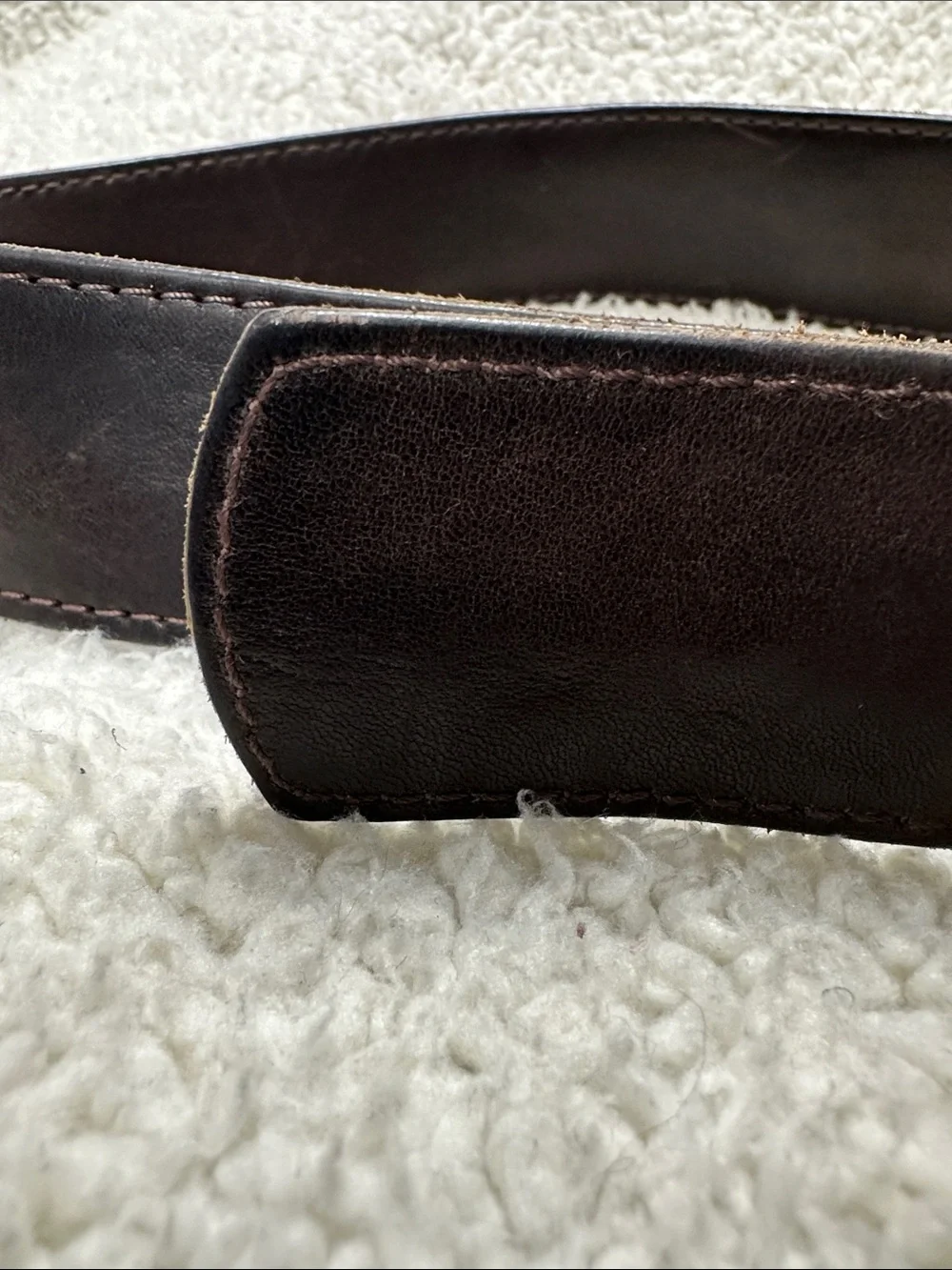 Thick Brown Cowhide Leather Belt, Silver Tone Double Ring Belt, Made in USA, M